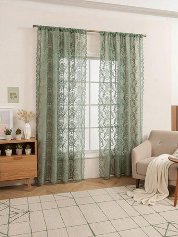 1pc Minimalist Floral Lace Curtain Panel For Living Room, Bedroom, Kitchen, Dining Room Decor
