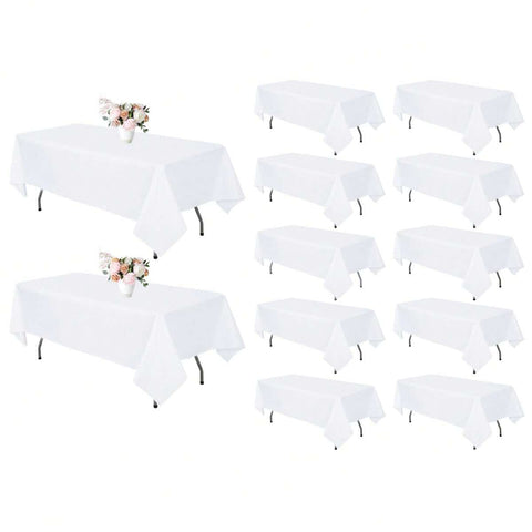 TAIMASI 12 Pack White Tablecloth 60 X 102 Inch Rectangular Table Cloth For 6 Foot Rectangle Tables, Wrinkle Resistant Washable Polyester Fabric Table Covers For Wedding Party Banquet Buffet And Camping, Birthday Parties, Banquet Receptions, Picnics