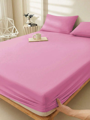 1pc Solid Deep Pink Fitted Sheet, Mattress Protector, Mattress Cover, Fitted Sheet, Soft & Breathable, Fits All Bed Sizes - Twin, Full, Queen, King, Deep Pocket Up To 11.8 Inches, Dorm Bedding, Back To School